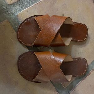 Brown Leather Slide Sandals